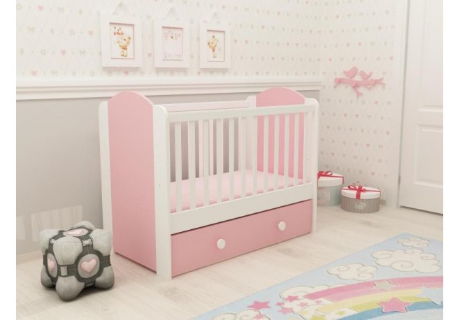 Patut cu sertar MyKids HAPPY cu leganare Alb-Roz D120