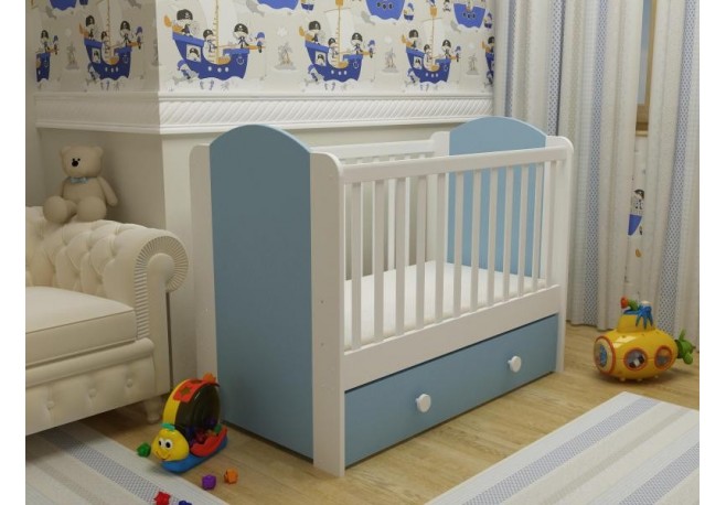 Patut cu sertar MyKids HAPPY cu leganare Alb-Albastru 0121PE