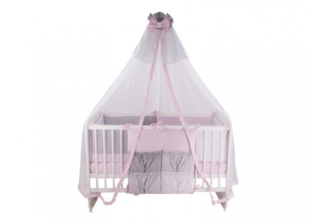 Lenjerie MyKids Dots Pink-Grey 11 Piese 120x60 cm
