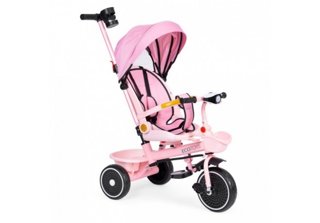 Tricicleta 2 in 1 pentru copii scaun rotativ 360 roti din spuma EVA Ecotoys WQL-066-18 - Roz