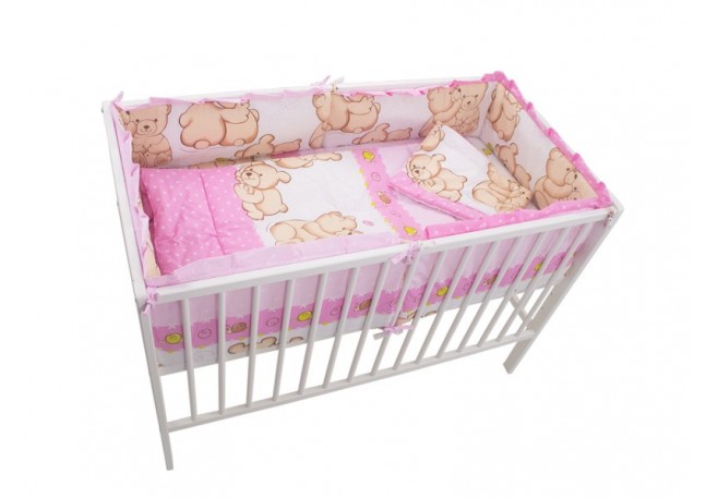 Lenjerie MyKids Teddy Friends Roz 4+1 Piese M1 120x60