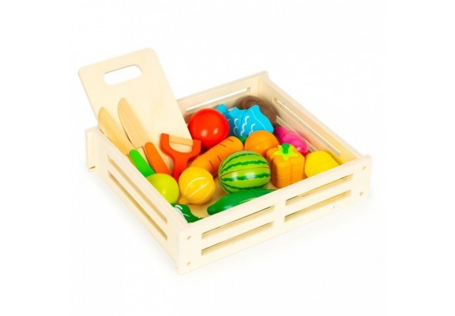 Set de fructe si legume din lemn 17 elemente Ecotoys HC590048