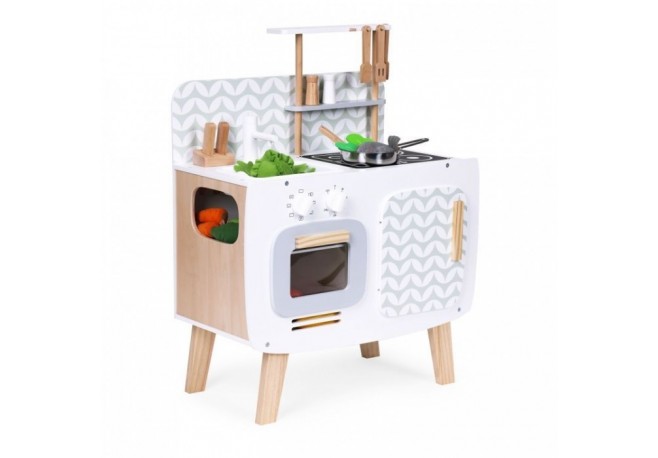 Bucatarie din lemn pentru copii cu accesorii 58 x 29 x 73 cm Ecotoys W10C863