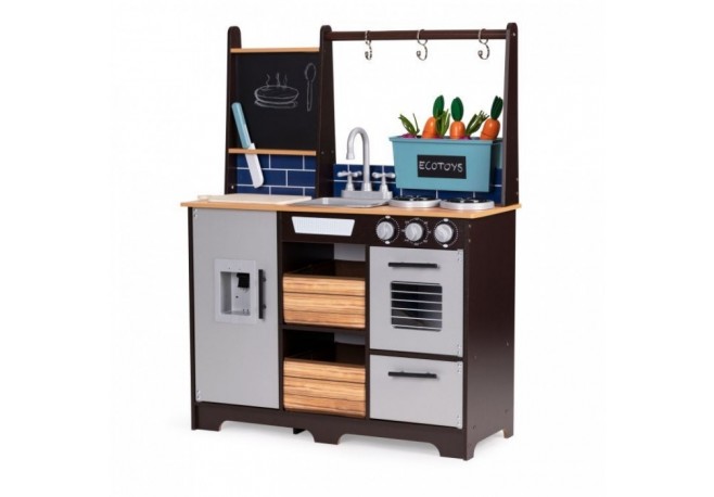 Bucatarie din lemn pentru copii cu accesorii 74 x 29.5 x 96 cm Ecotoys TL40030