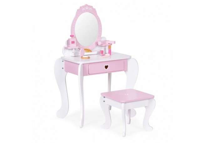 Masuta de toaleta pentru copii cu oglinda si 7 accesorii 54 x 38 x 88 cm Ecotoys 2950 - Roz