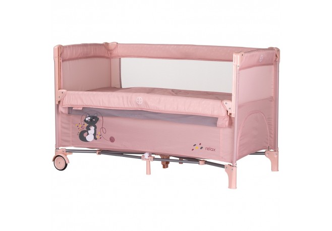 Patut pliabil Chipolino Relax pink marshmallow cu laterala culisanta
