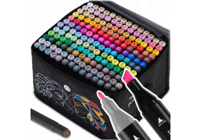 Set de 168 markere colorate cu alcool varf dublu Nukido NK-914