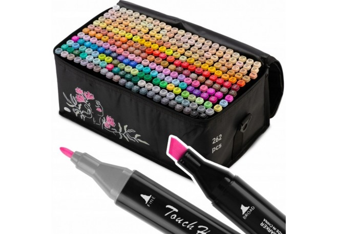 Set de 262 markere colorate cu alcool varf dublu Nukido NK-915