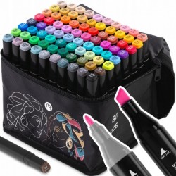 Set de 80 markere colorate cu alcool varf dublu Nukido NK-912