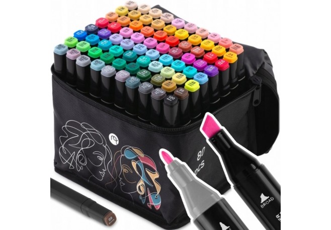 Set de 80 markere colorate cu alcool varf dublu Nukido NK-912