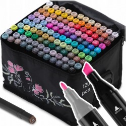 Set de 120 markere colorate cu alcool varf dublu Nukido NK-913