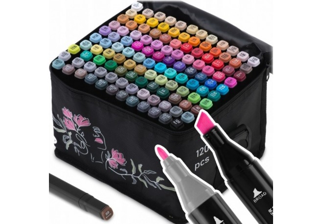 Set de 120 markere colorate cu alcool varf dublu Nukido NK-913