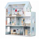 Casuta de papusi din lemn cu 3 etaje mobilier inclus 60 x 24 x 70 cm Ricokids RK-878 - Albastru deschis