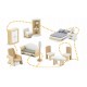 Casuta de papusi din lemn cu 3 etaje mobilier inclus 60 x 24 x 70 cm Ricokids RK-878 - Albastru deschis