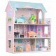 Casuta de papusi din lemn cu 3 etaje mobilier inclus 60 x 24 x 70 cm Ricokids RK-878 - Roz