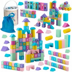 Set educational cu blocuri din lemn 100 bucati Ricokids RK-871