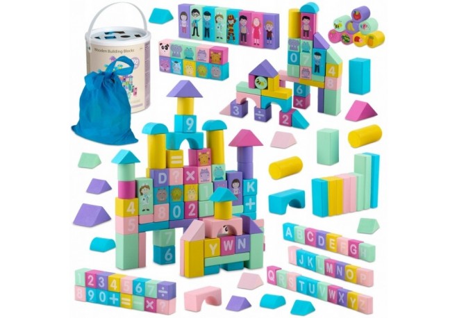 Set educational cu blocuri din lemn 100 bucati Ricokids RK-871