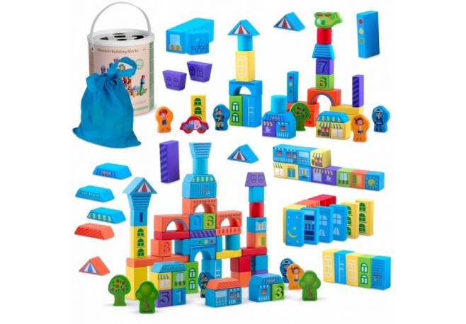 Set educational cu blocuri din lemn 100 bucati Ricokids RK-871 - Orasel