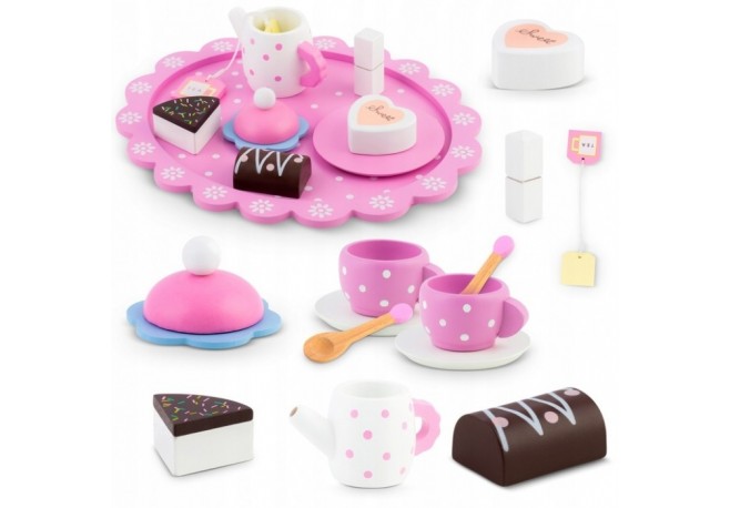 Set din lemn pentru servit ceaiul Ricokids RK-869 - Roz
