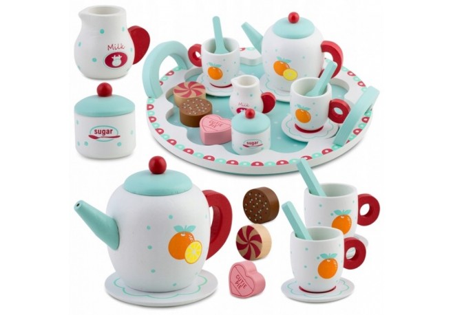 Set din lemn pentru servit ceaiul Ricokids RK-869 - Turcoaz