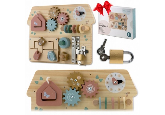 Tabla educationala din lemn cu diverse activitati 32.5 x 24 cm Nukido NK-859
