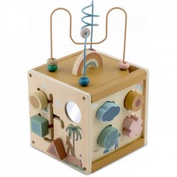 Cub educational din lemn cu diverse activitati 15.5 x 17 cm Nukido NK-861