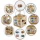 Cub educational din lemn cu diverse activitati 15.5 x 17 cm Nukido NK-861