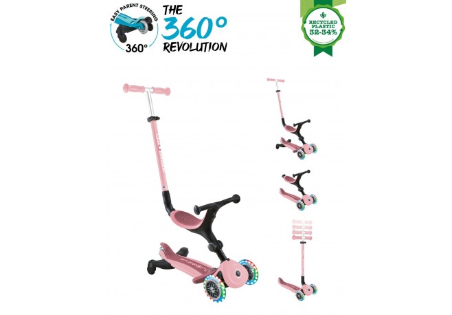 Trotineta Globber Go-Up 3 in 1 Active Eco rotire 360 roz pal
