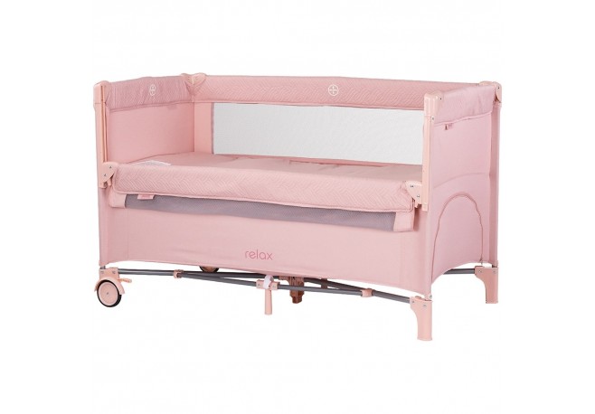 Patut pliabil Chipolino Relax pink marshmallow linen cu laterala culisanta