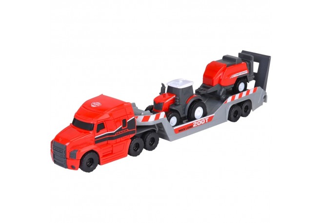 Camion Dickie Toys Massey Ferguson Micro Farm Truck 32 cm cu tractor si presa de balotat