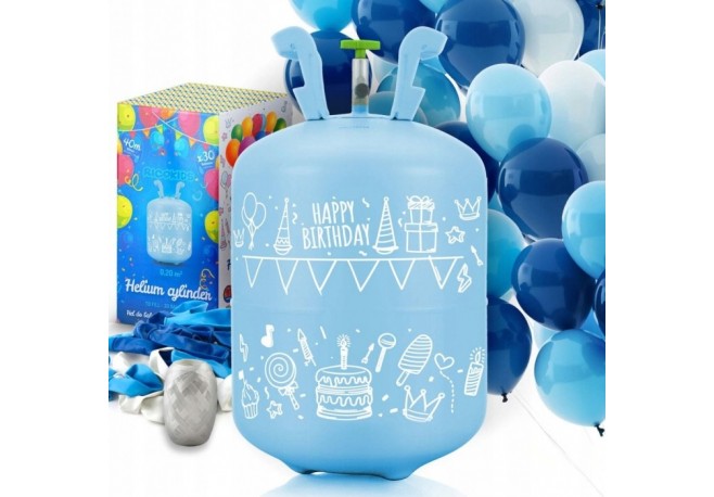 Cilindru cu heliu 0.20 m3 cu 30 de baloane si 40m panglica Ricokids 799002 - Albastru
