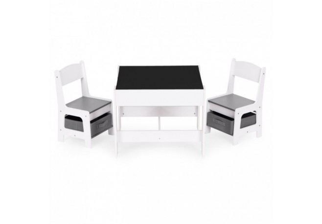 Set de masa cu doua scaune pentru copii Ecotoys ZKC-1A - Alb-Gri