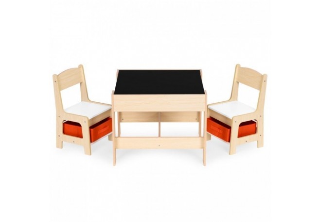 Set de masa cu doua scaune pentru copii Ecotoys ZKC-1C - Natur