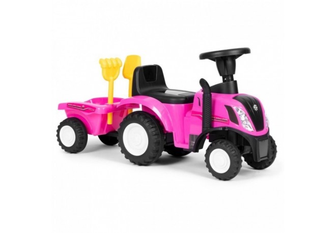 Tractor de impins New Holland cu remorca pentru copii 658T - Roz