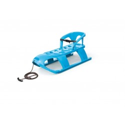 Sanie Bezzy albastra cu scaun ergonomic pentru copii sina alunecare din otel87x45x26cm