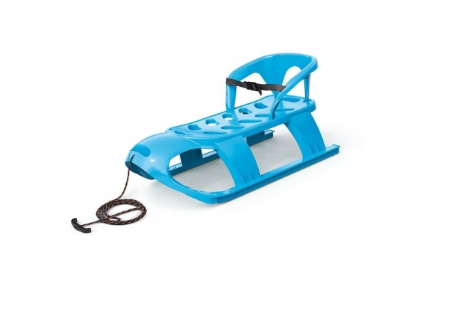 Sanie Bezzy albastra cu scaun ergonomic pentru copii sina alunecare din otel87x45x26cm