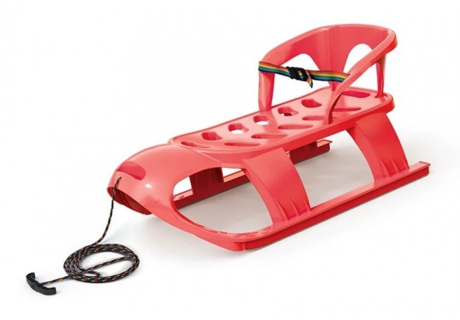 Sanie Bezzy rosie cu scaun ergonomic pentru copii sina alunecare din otel87x45x26cm