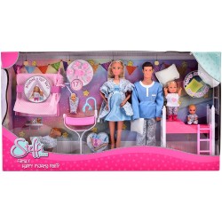 Set Simba Steffi Love Family Happy Pijamas Party 29 cm cu 4 papusi 1 caine si accesorii