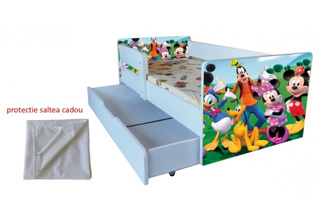Pat Clubul lui mickey cu sertar 2-9 ani ,saltea si husa cadou