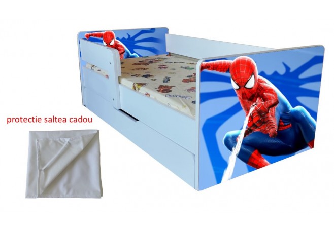 Pat spiderman cu sertar 2-9 ani ,saltea si husa cadou