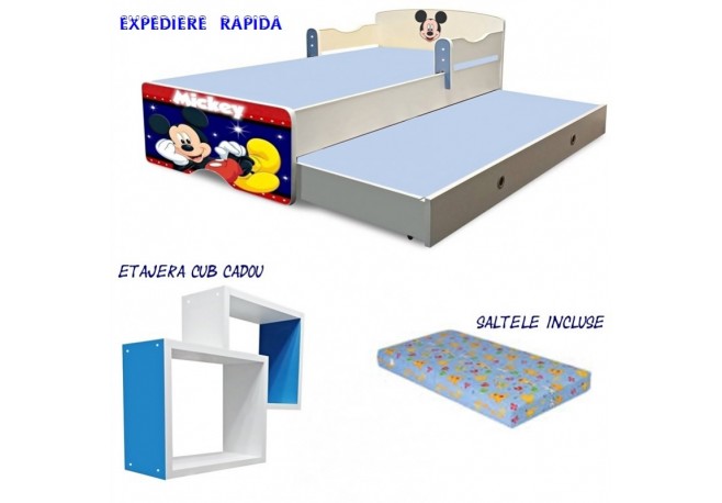 Pat copii  dublu Mickey Mouse- saltele incluse