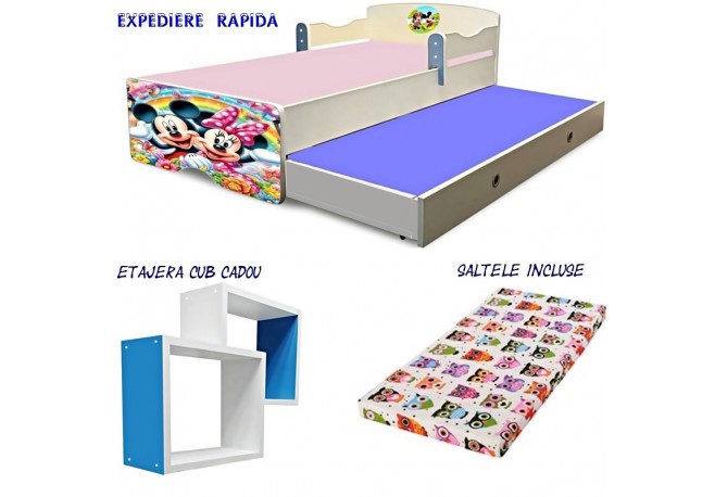 Pat copii dublu Mickey&Minnie-saltele incluse