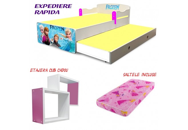 Pat copii dublu Frozen-saltele incluse