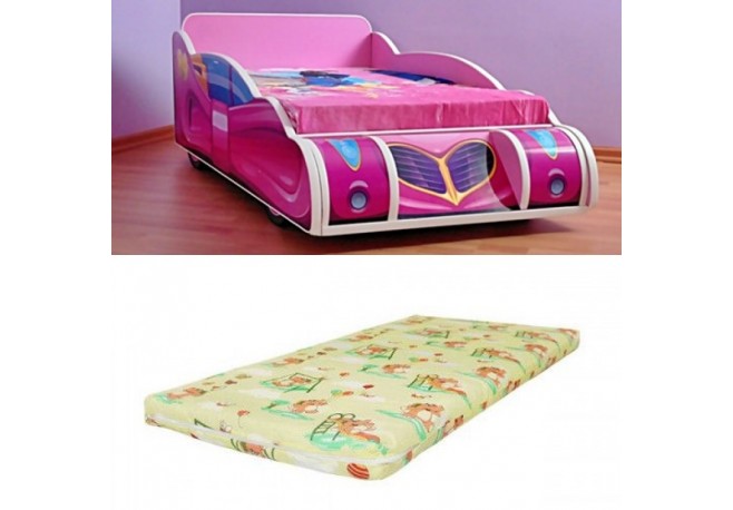 Pat masina Minnie Mouse Pink cu saltea