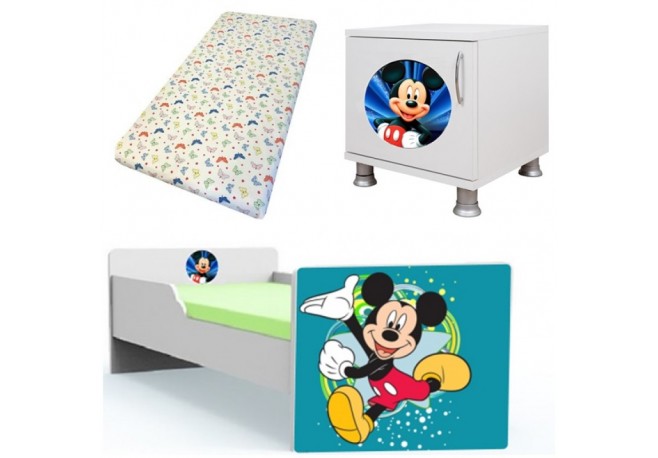 Pat baieti cu saltea si noptiera Mickey