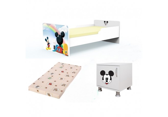 Pat baieti cu saltea si noptiera Mickey 2
