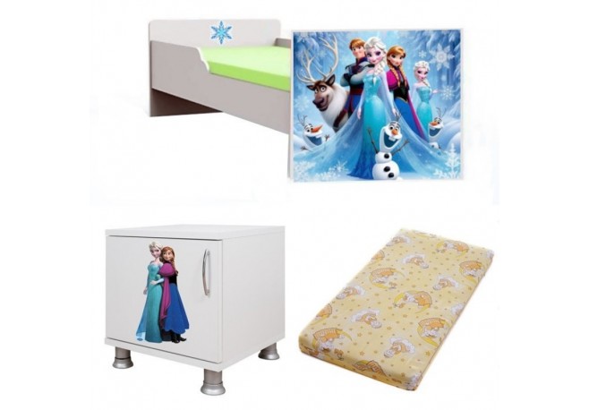 Pat fetite cu saltea si noptiera Frozen