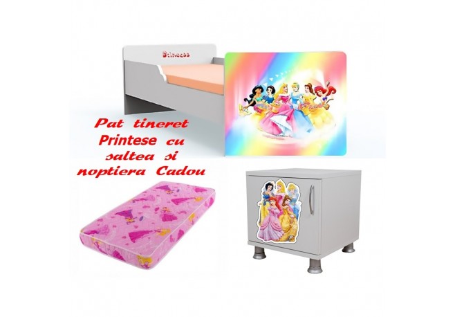Pat fetite cu saltea si noptiera Printese