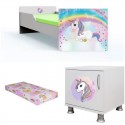 Pat fetite cu saltea si noptiera Unicorn