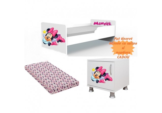 Pat fetite cu saltea si noptiera Minnie 2